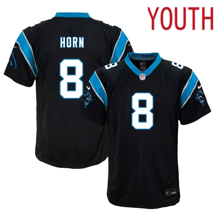 Youth Carolina Panthers #8 Jaycee Horn Nike Black Game NFL Jersey
